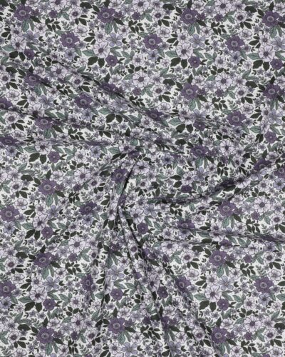 Blomster i lilla farver på hvid bund - Bomuld 7 Blomster i lilla farver på hvid bund - Bomuld