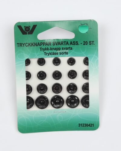 Sorte trykknapper 20 stk ass.