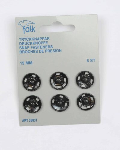 Sorte trykknapper, 6 stk. 15 mm