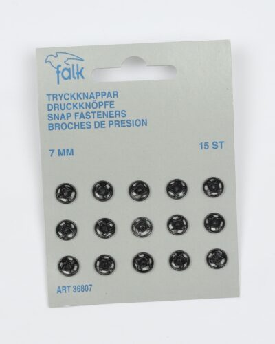 Sorte trykknapper, 15 stk 7 mm