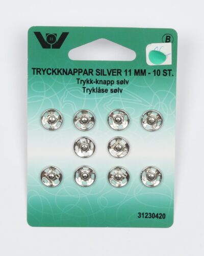 Sølv trykknapper, 10 stk 11 mm