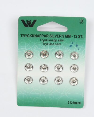 Sølv trykknapper, 12 stk 9 mm