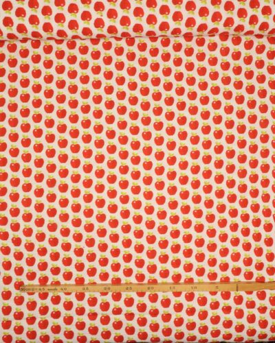Offwhite med røde æbler - Double Gauze blestof/musselin stof