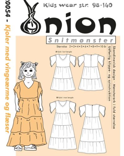 Kjole med vingeærmer og flæser, str. 98-140 – Onion kids wear 20054
