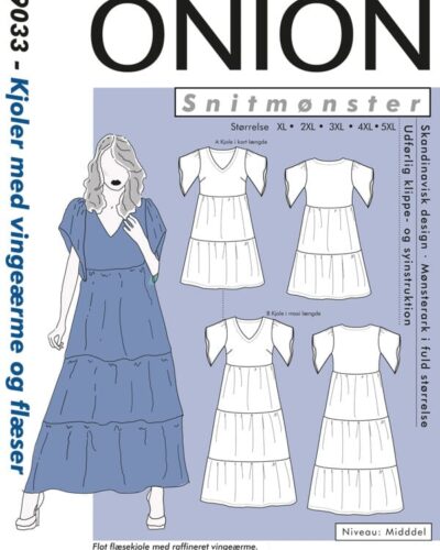 Kjole med vingeærmer og flæser str. XL–5 XL – Onion 9033