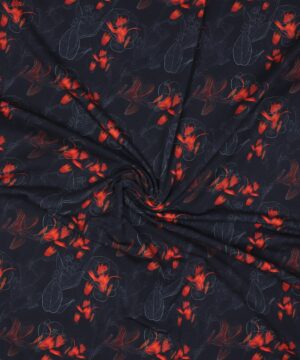 Orangerøde blomster på mørkeblå bund - Jersey - Ukendt