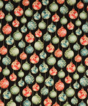 Røde/grønne/blå julekugler på sort - Patchwork - Benartex