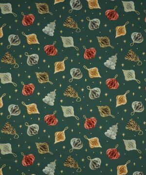Noel, juleornamenter på mørk grøn - Patchwork - Figo fabrics