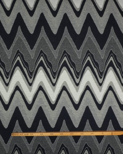 Bølget mønster i grå og blå farver - Jaquard jersey