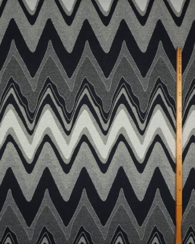 Bølget mønster i grå og blå farver - Jaquard jersey