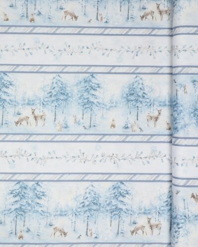 Woodland frost, dyr på stribe i vinterlanskab/blå - Patchwork