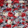 Blomster i røde og blå farver - Viskose Jersey - Info mangler
