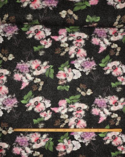 Sort m. blomster sølvglimmer - Polyester jersey 7 Sort m. blomster sølvglimmer - Polyester jersey