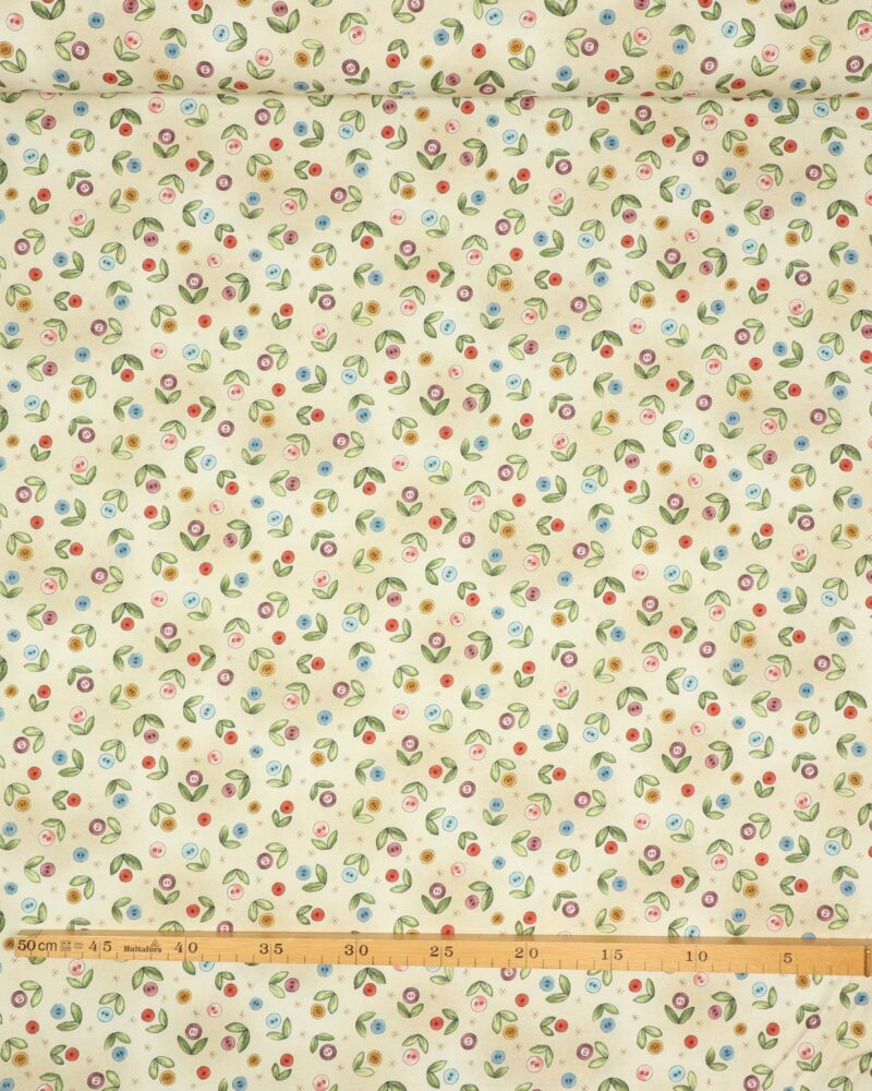Button Buds, små knapblomster på gul bund - Patchwork - Michael Miller Fabrics