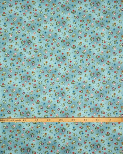 Button Buds, små knapblomster på blå bund - Patchwork