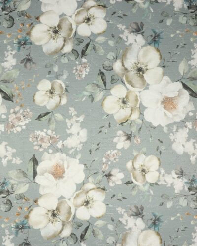 Alternative view of Blomster på grå bund med lidt sølv - Boligtekstil