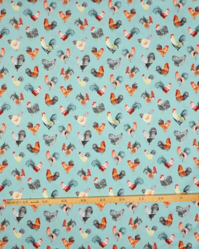 Haner og høns på turkis - Patchwork