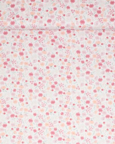 Små blomster i sarte farver på hvid bund - Patchwork
