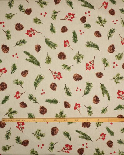 Kristtjørn, gran og kogler på natur bund - Boligtekstil