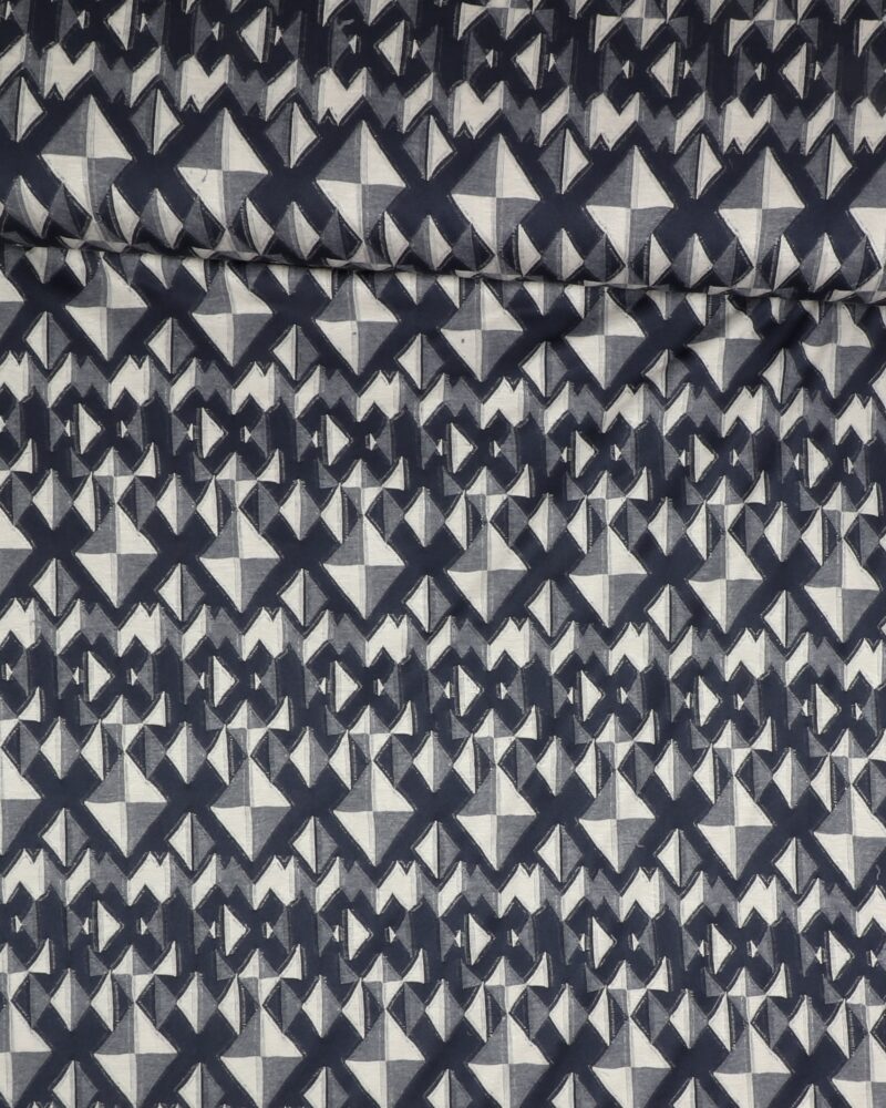 Blåt og hvidt mønster - Polyester/bomuld jersey - Info mangler