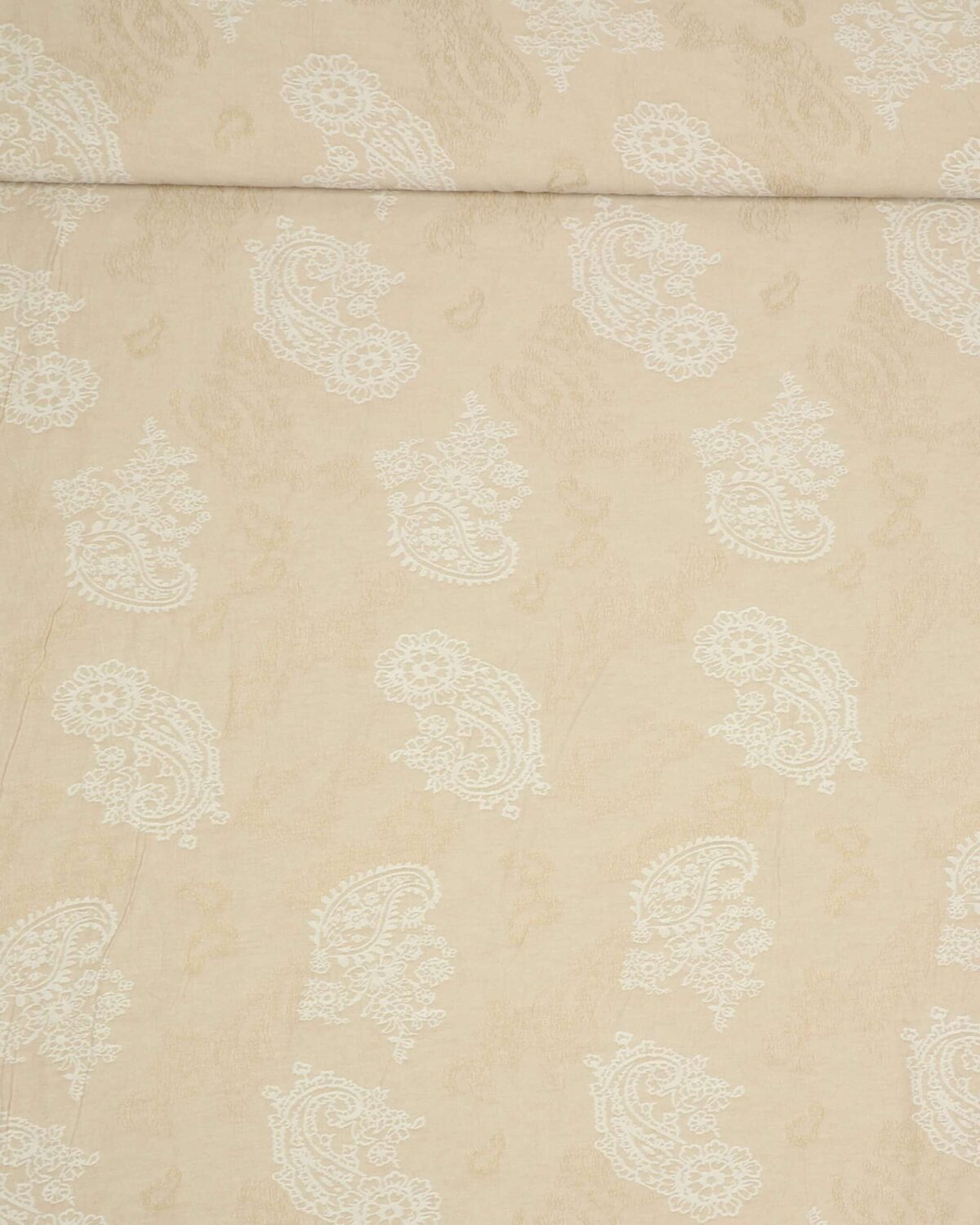 Beige m. hvidt mønster og lidt struktur i stoffet - Bomuld/polyester
