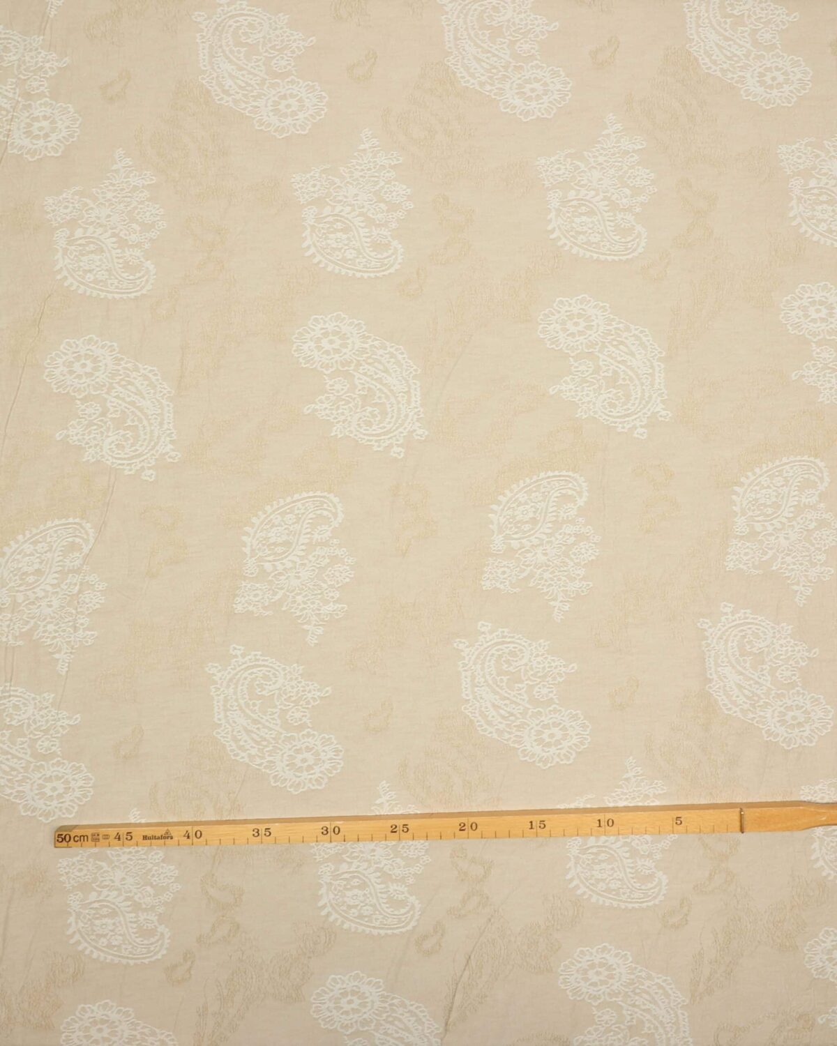 Beige m. hvidt mønster og lidt struktur i stoffet - Bomuld/polyester - Billede 3