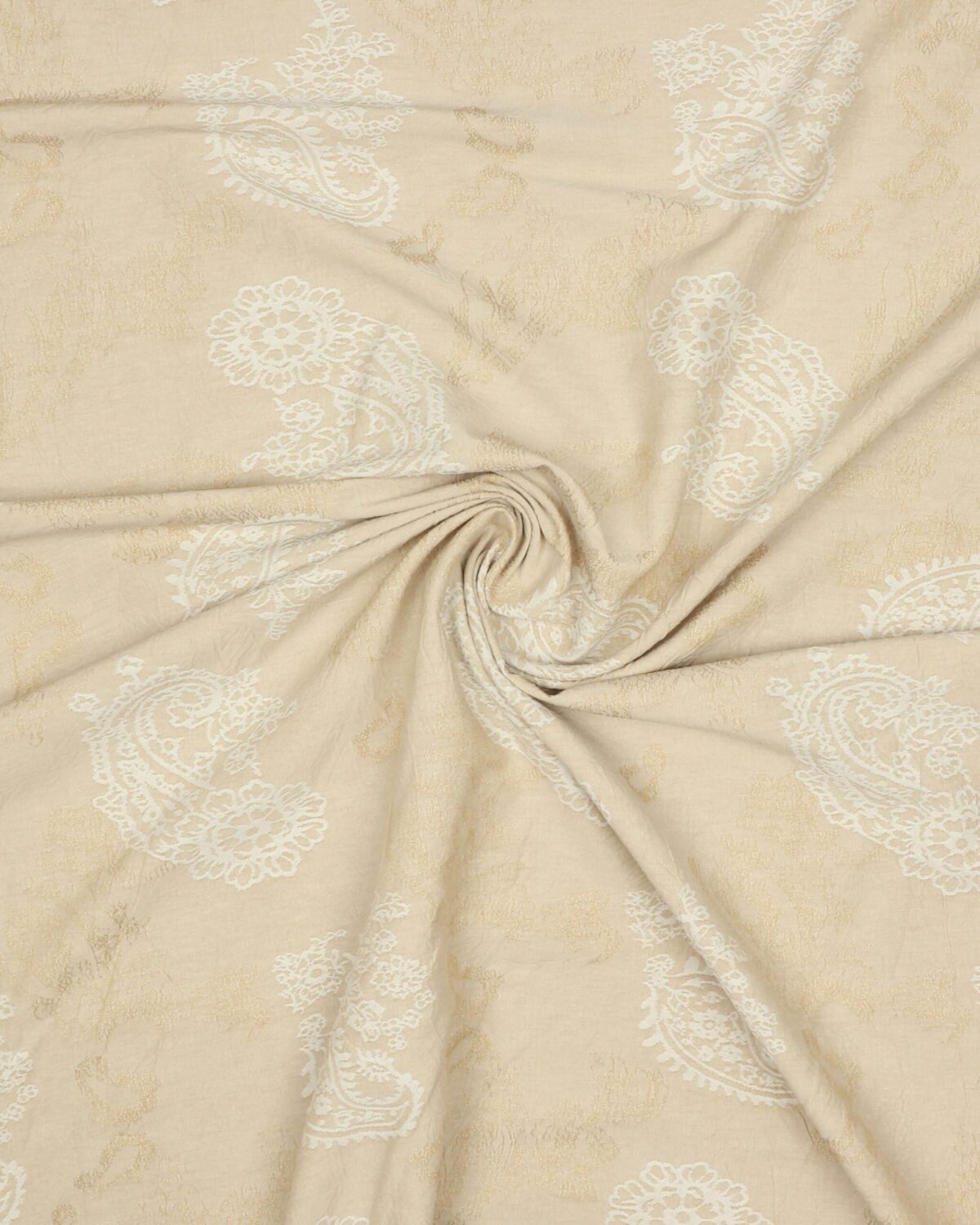 Beige m. hvidt mønster og lidt struktur i stoffet - Bomuld/polyester - Billede 2