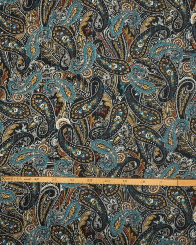 Sjalsmønster mørkeblå/petrol m. sølvtråd - Viskose