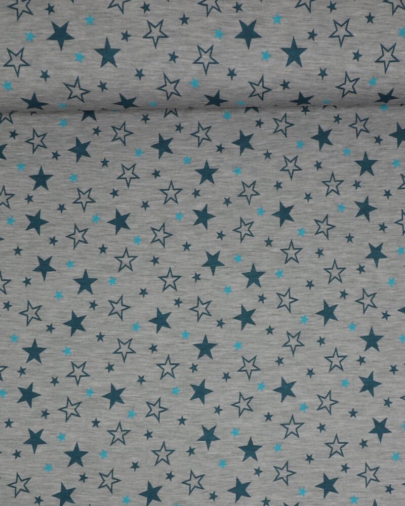 Grå med stjerner i blå farver - Uld jersey - Info mangler