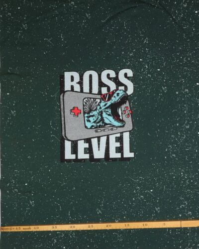 T-Rex på mørkegrøn bund m. hvide pletter - French Terry rapport 9 T-Rex på mørkegrøn bund m. hvide pletter - French Terry rapport