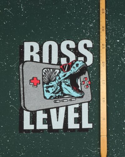 T-Rex på mørkegrøn bund m. hvide pletter - French Terry rapport 10 T-Rex på mørkegrøn bund m. hvide pletter - French Terry rapport