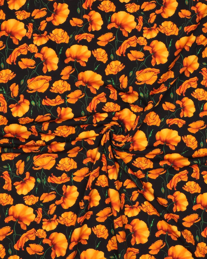 Orange valmuer på sort - Jersey - Info mangler