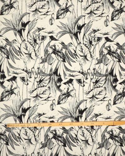 Sort/hvide blomster og blade - Hør/viskose