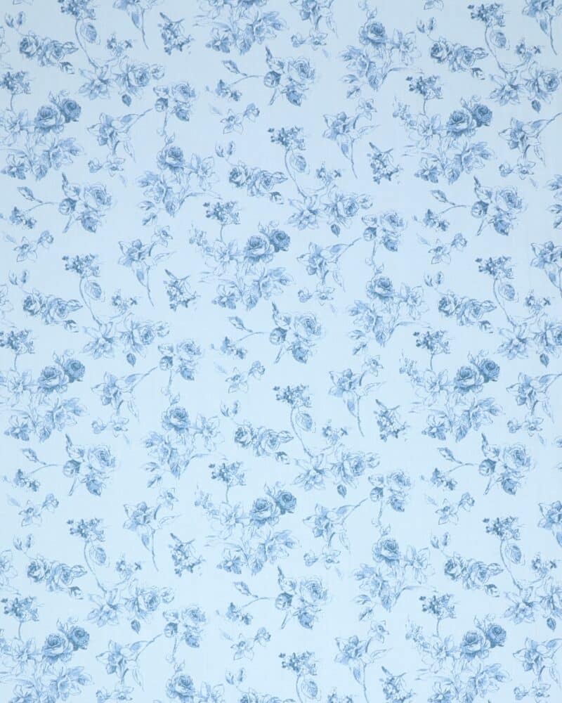 Blå vintage blomster på lyseblå bund - Bomuld - Ukendt