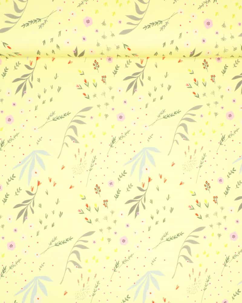 Hjerter, blomster og blade - French Terry