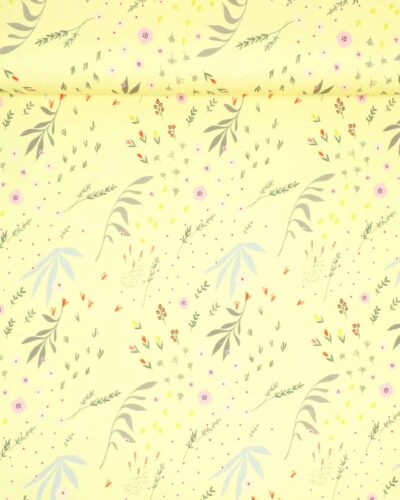 Hjerter, blomster og blade - French Terry