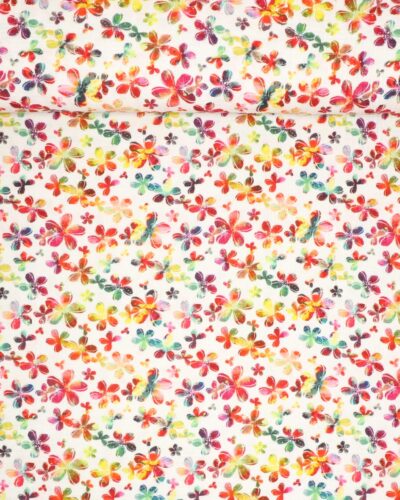 Hvid med blomster - Double Gauze blestof/musselin stof