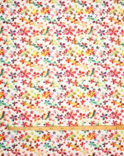 Hvid med blomster - Double Gauze blestof/musselin stof 7 Hvid med blomster - Double Gauze blestof/musselin stof