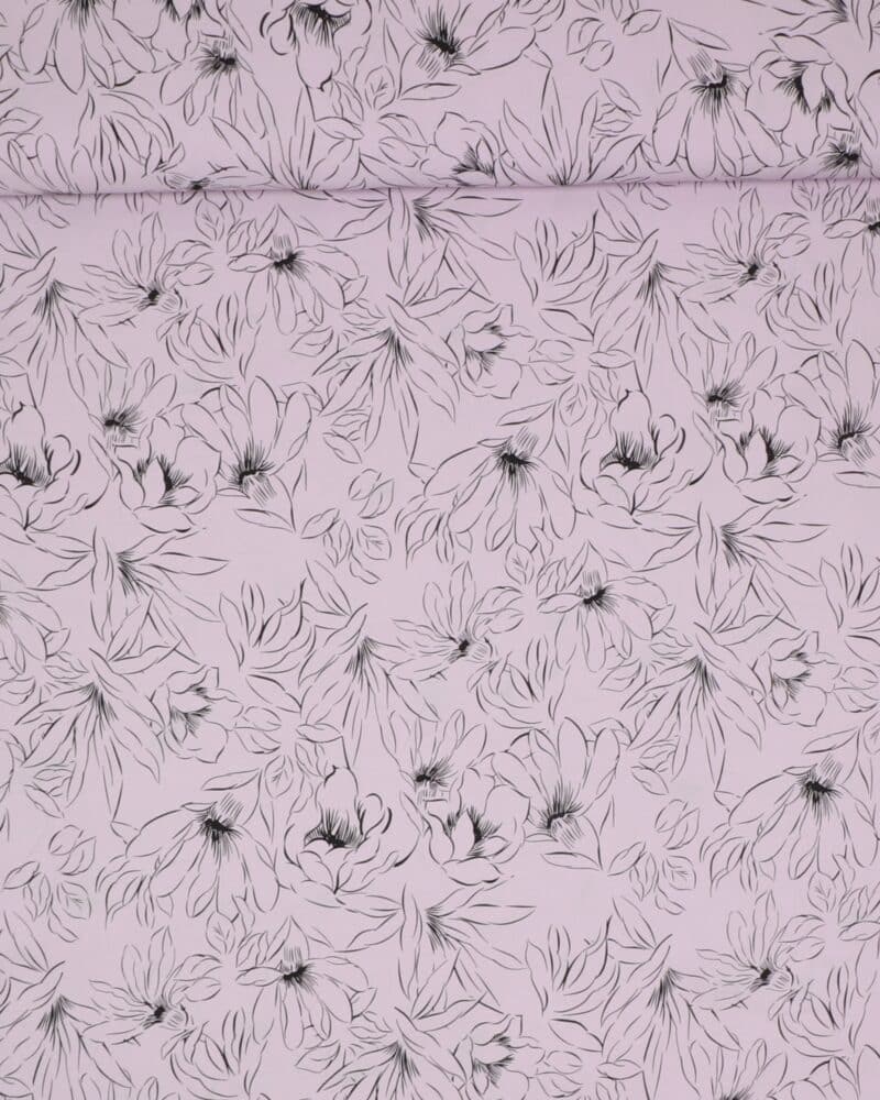 Sart lilla med tegnet blomst - Sandvasket viskose/polyester - Ukendt