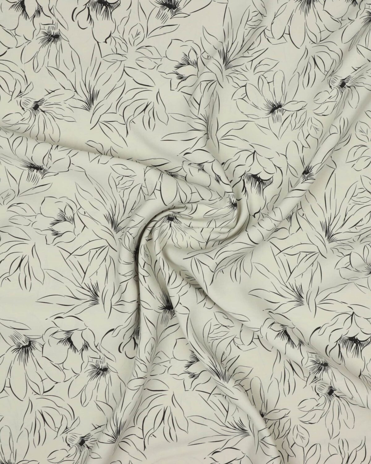 Natur med tegnet blomst - Sandvasket viskose/polyester - Billede 2