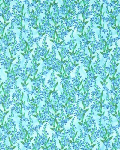 Blå blomster på bund af turkise farver - Patchwork