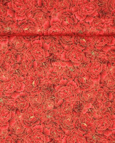Røde blomster m. guldkant - Patchwork