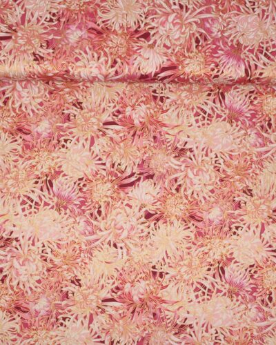 Aurelia, blomster m. guldkant på mørkerød bund - Patchwork