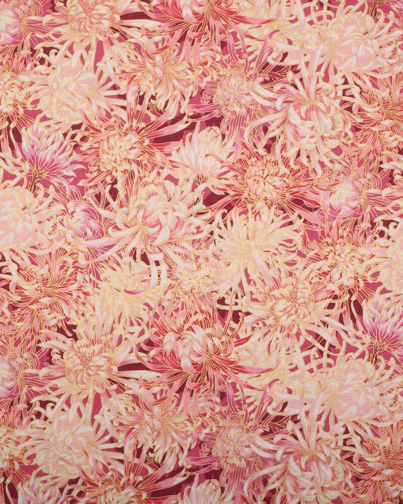 Aurelia, blomster m. guldkant på mørkerød bund - Patchwork - Robert Kaufman