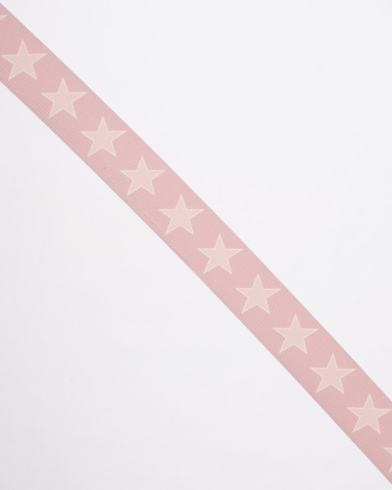 Elastik, rosa m. stjerner - 35 mm -