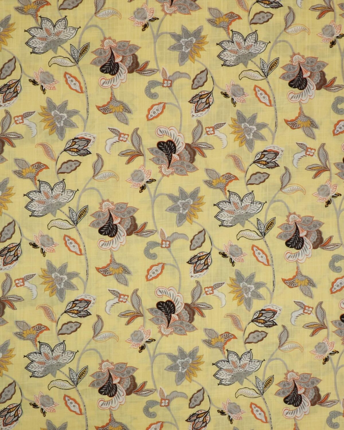 Lys gul med blomster - Bomuld/viskose