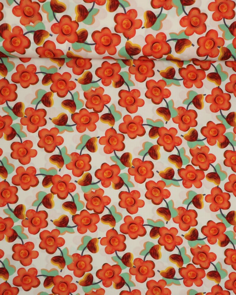 Røde "malet blomster" - Viskose - Ukendt