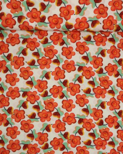 Røde "malet blomster" - Viskose