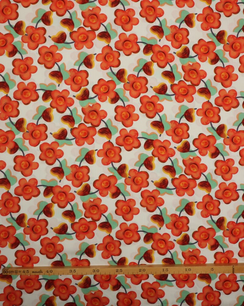 Røde "malet blomster" - Viskose - Ukendt
