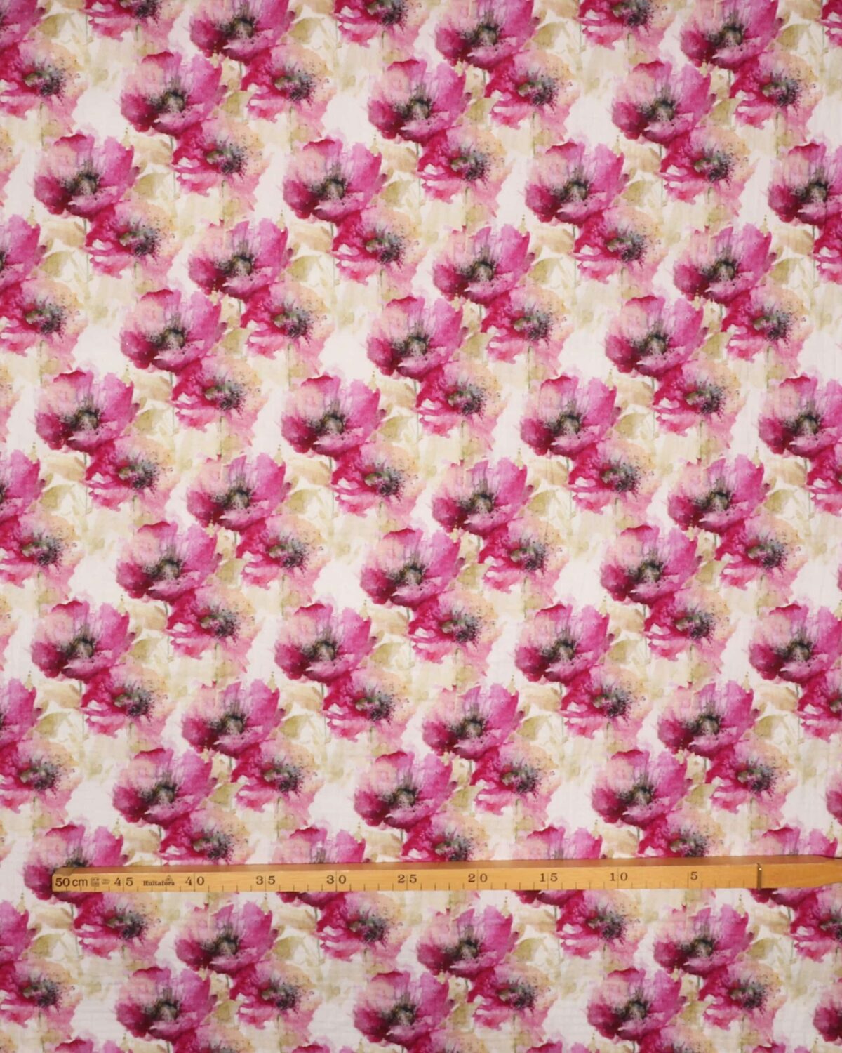 Cerisefarvet blomster - Double Gauze/musselin stof - Billede 3